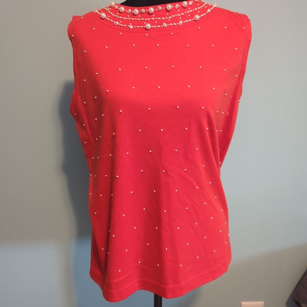 Lisa Ashley Originals Pearl Beads Orange Sleeveless Top Large